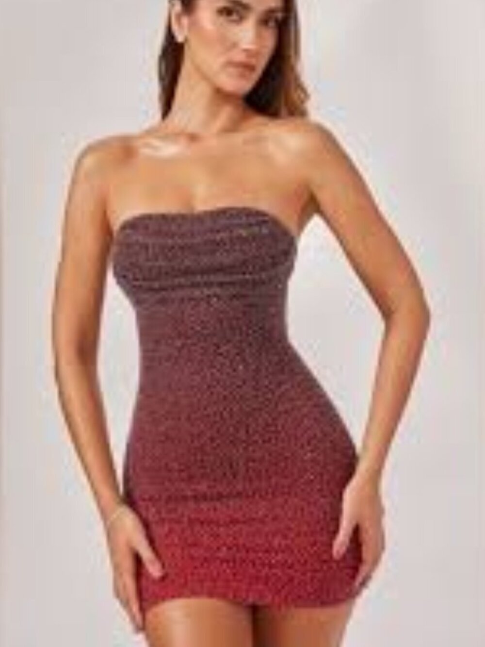 PrettyLittleThing Ombre Shape Textured Bandeau Mini Dress Pink, Purple, Gray 6